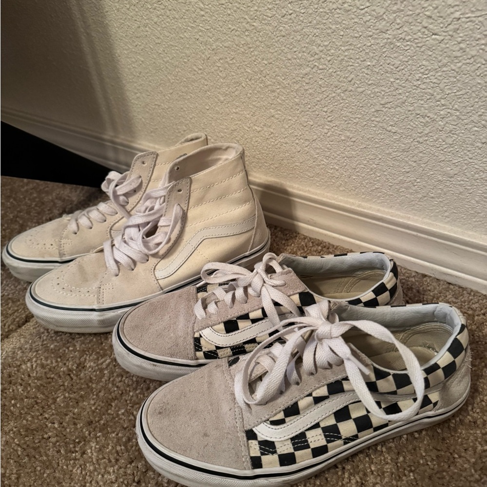 Vans White High-Tops and Black Checkerboard Low-Tops